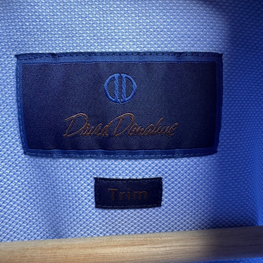 David Donahue Trim Dress Shirt 15.5 34/35 Blue Royal Oxford Cotton‎ Woven Spread - Picture 6 of 9